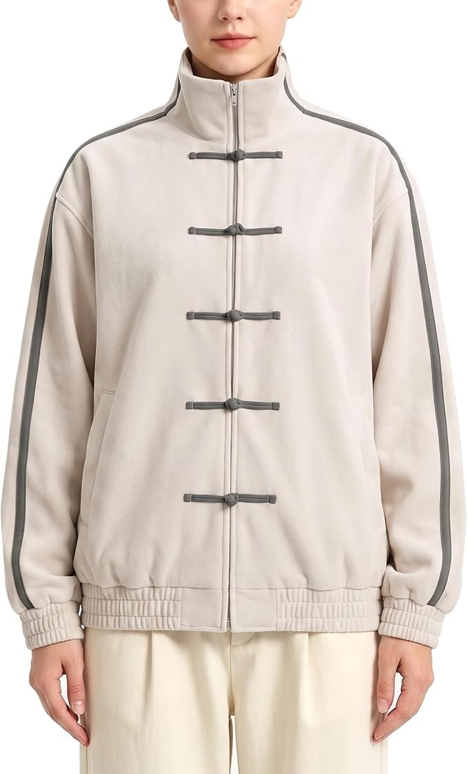 Women Faux Suede Jacket Chinese Style Coat Casual Zip Up Jackets Comfy Stand Collar Outerwear Tra... | Amazon (US)