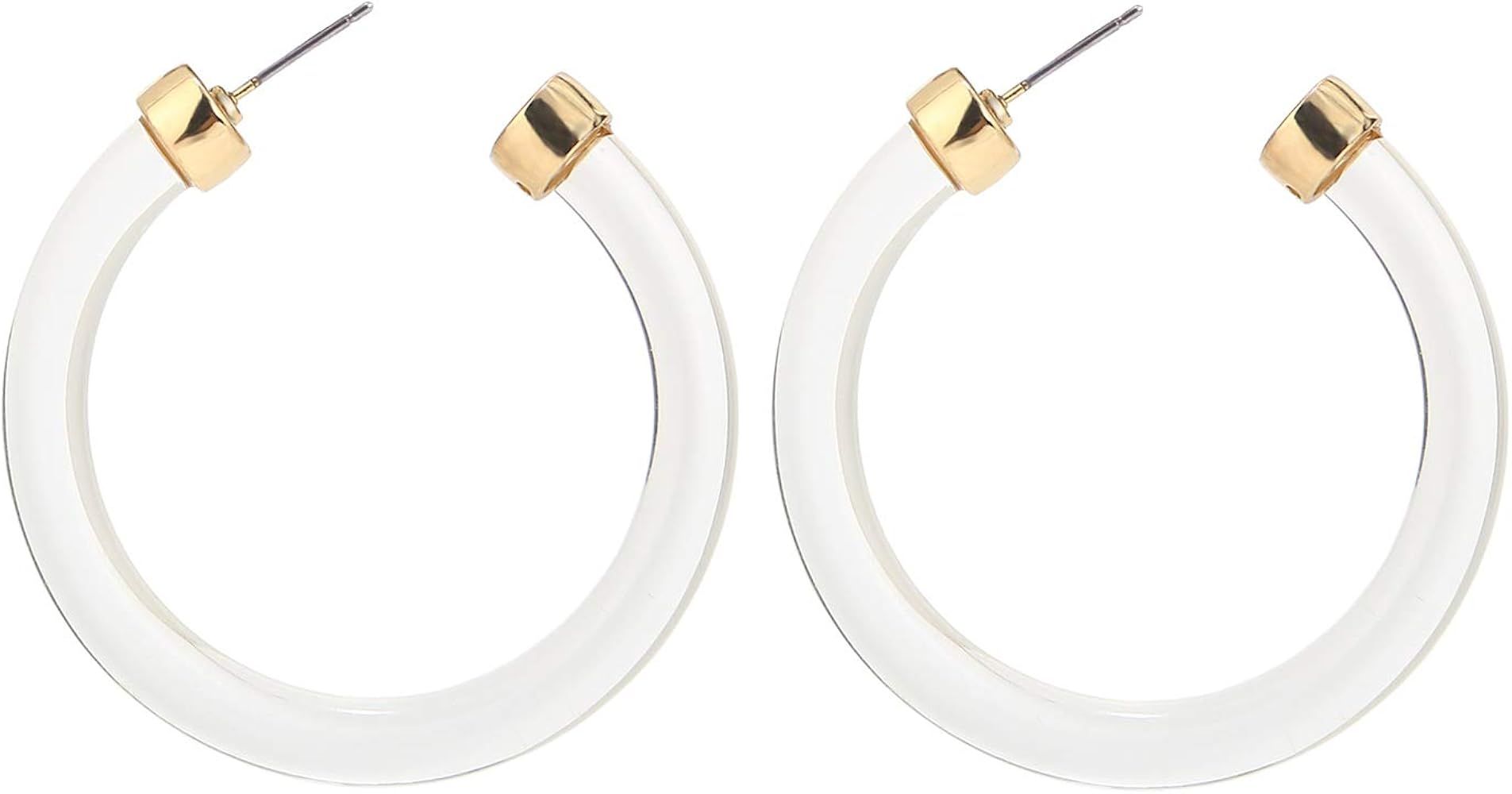 Transparent Color Lucite Resin Hoop Earrings Acetate Statement Drop Earrings | Amazon (US)