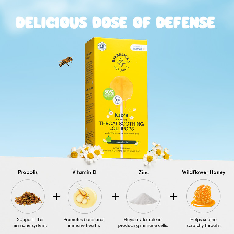 Beekeeper's Naturals Kids Green Apple Throat Soothing Lollipops with Propolis and Vitamin D - Wal... | Walmart (US)