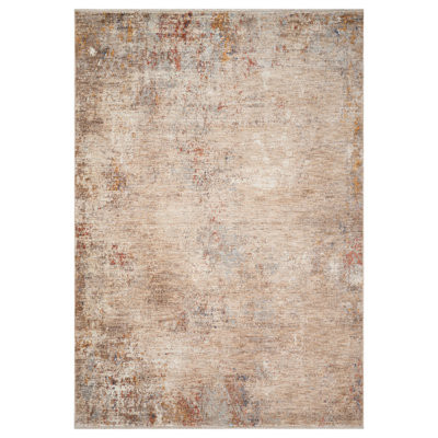 2' X 3' Beige And Brown Abstract Area Rug With Fringe | Wayfair North America