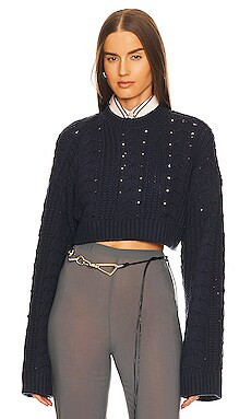 L'Academie Dallyce Cable Micro Cropped Sweater in Midnight Navy from Revolve.com | Revolve Clothing (Global)
