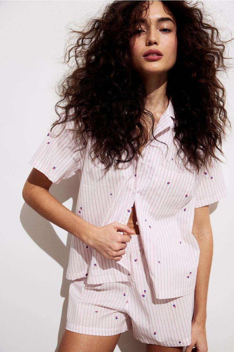 Pajama Shirt and Shorts - Pink/strawberries - Ladies | H&M US | H&M (US + CA)