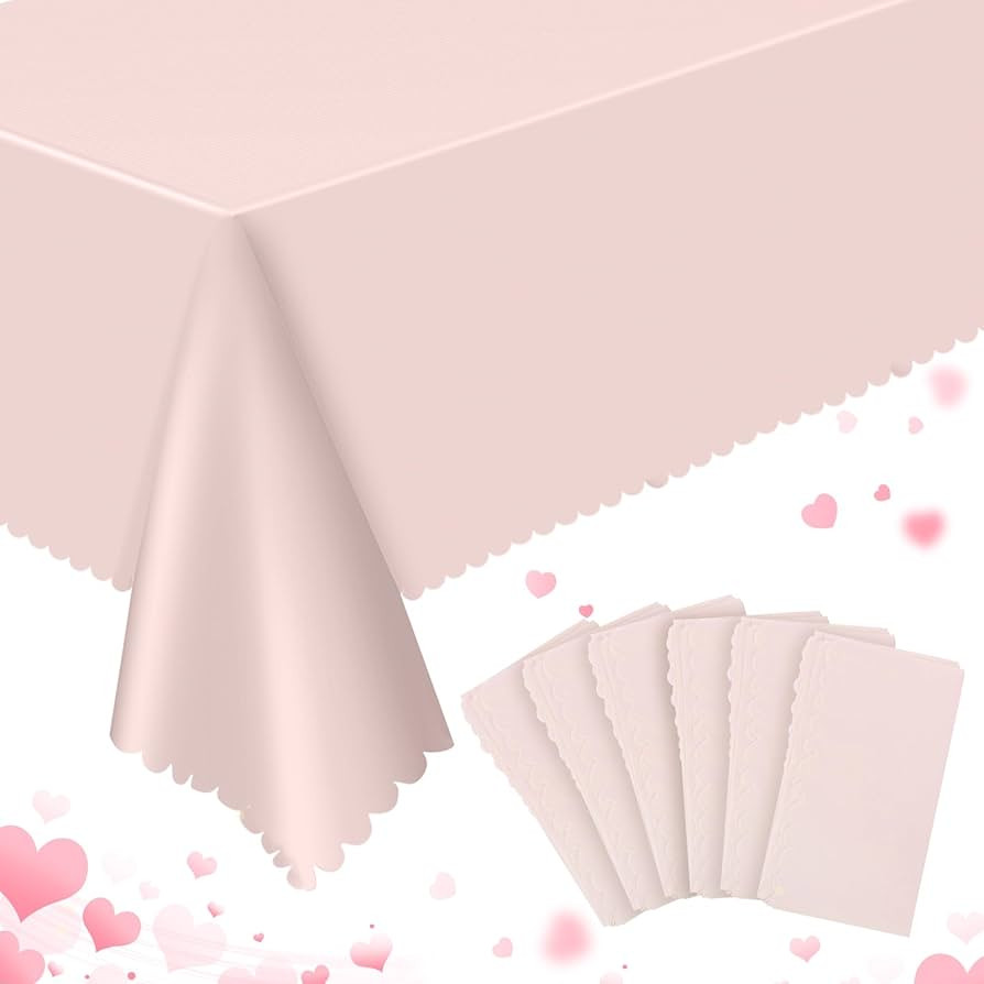 6 Pack Plastic Light Pink Tablecloth, 54 X 108Inch Valentine's Day Table Cover Disposable Pink Sc... | Amazon (US)