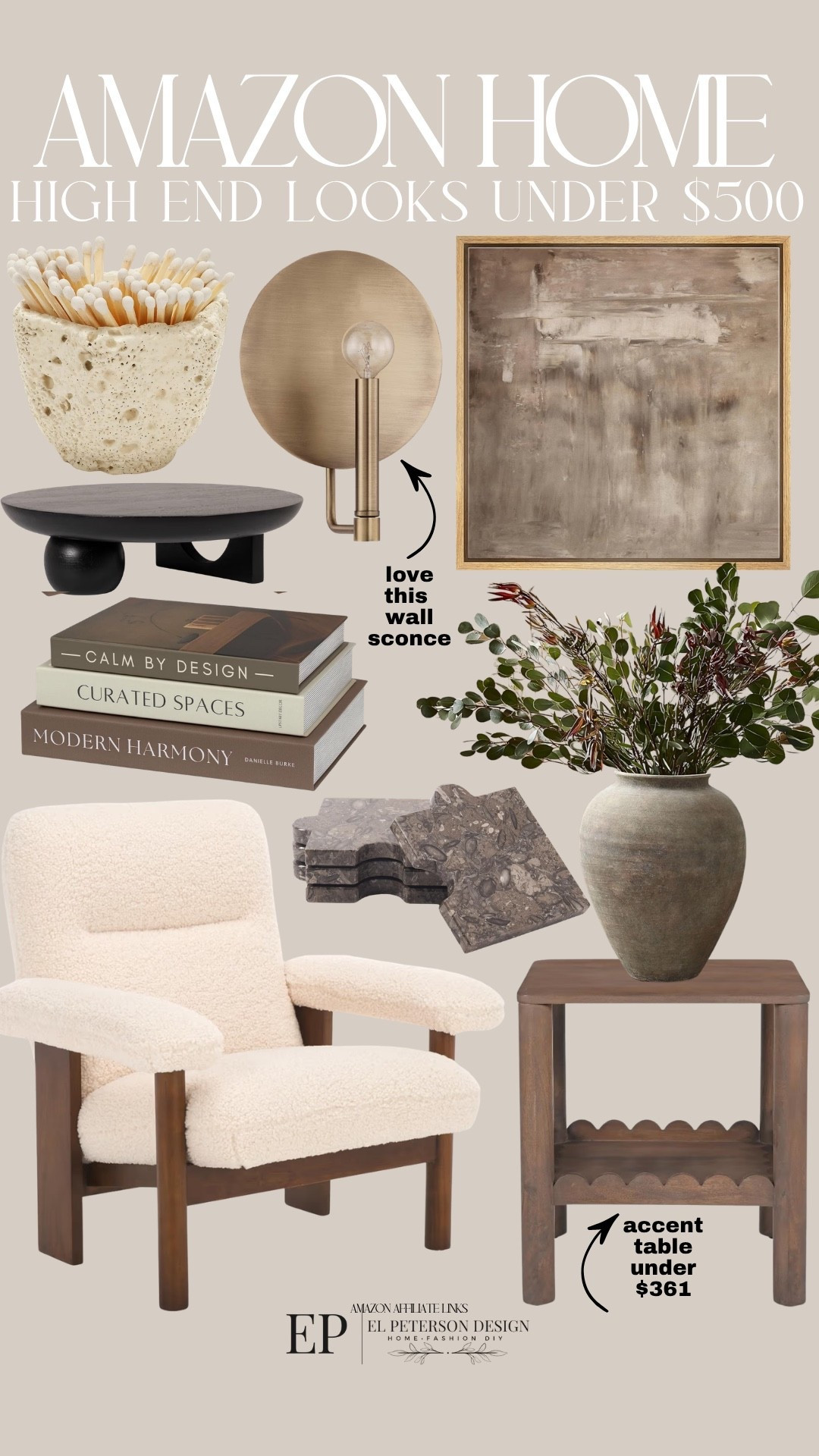 Amazon
Artwork
Wall sconce
Vase
Accent Table
Accent chair
Coffee table
Coaster

#LTKHome