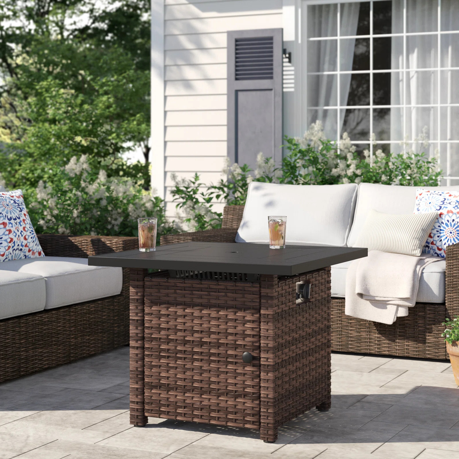Argyri 32" Outdoor Square Rattan Propane Gas Fire Pit Table for Outside Patio | Wayfair North America