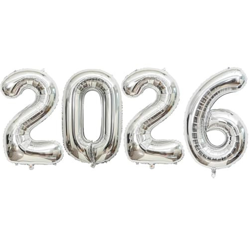Giant Silver 2026 Balloons, 40" Large Number 2026 Balloons Helium Mylar Foil Balloons for 2026 New Year Graduation Party Decoration | Amazon (US)
