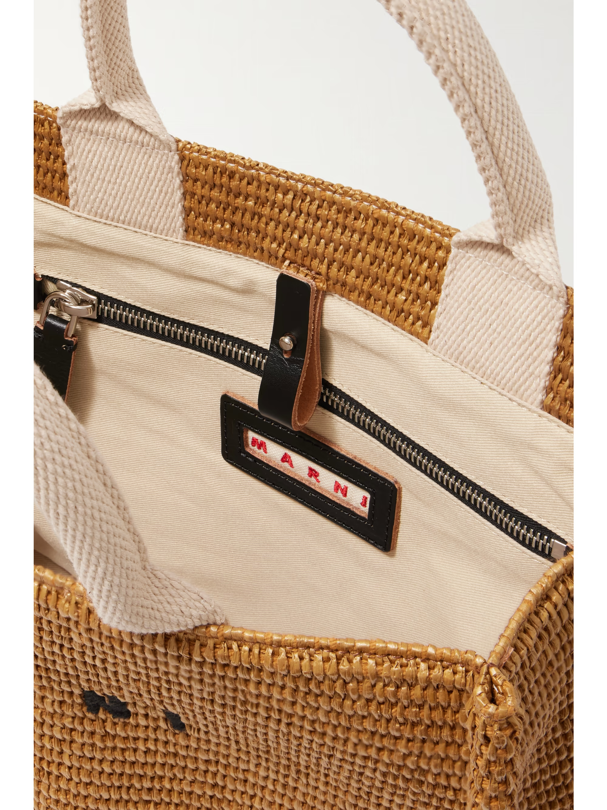 Basket small canvas-trimmed embroidered faux raffia tote | NET-A-PORTER (US)