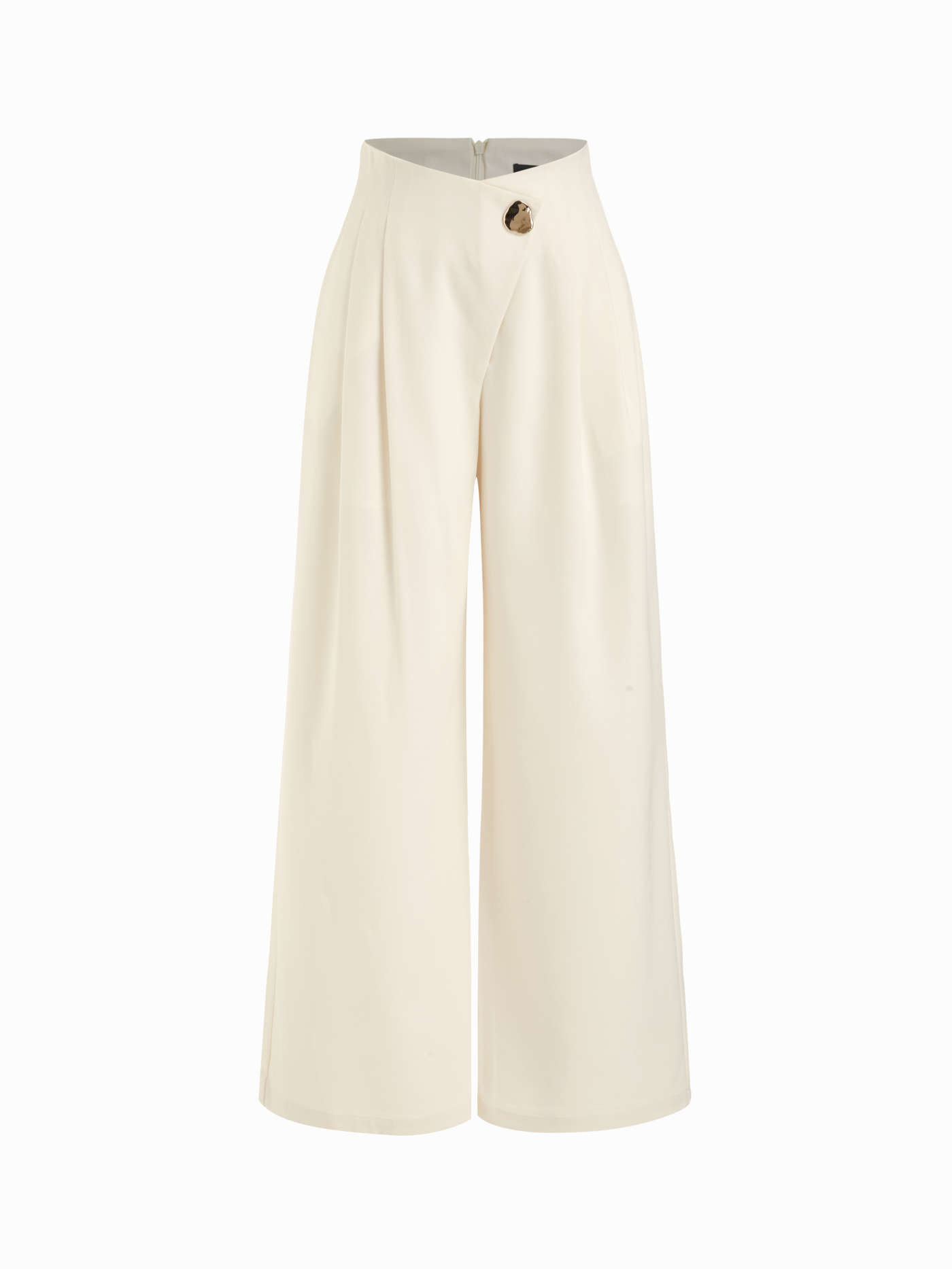 Woven High Rise Metal Button Pleated Wide Leg Trousers For Daily Casual Date Work | Cider