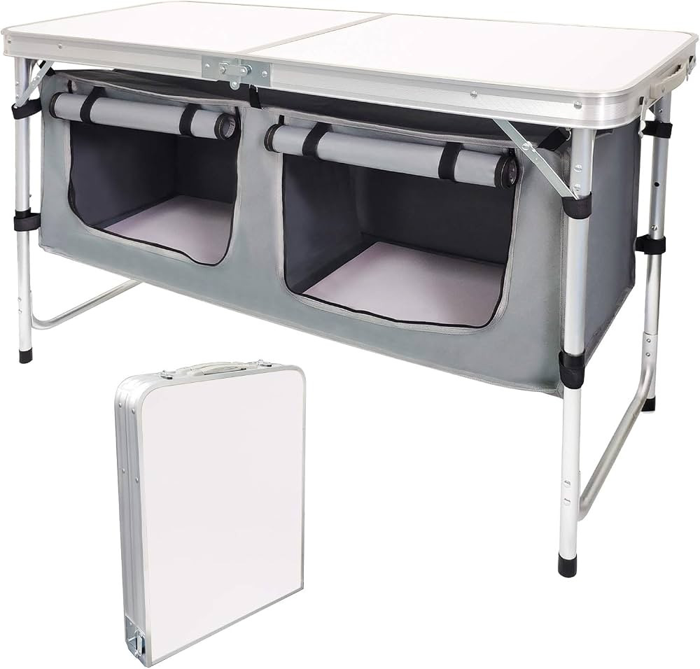 CampLand Outdoor Folding Table Aluminum Lightweight Height Adjustable with Storage Organizer for ... | Amazon (US)
