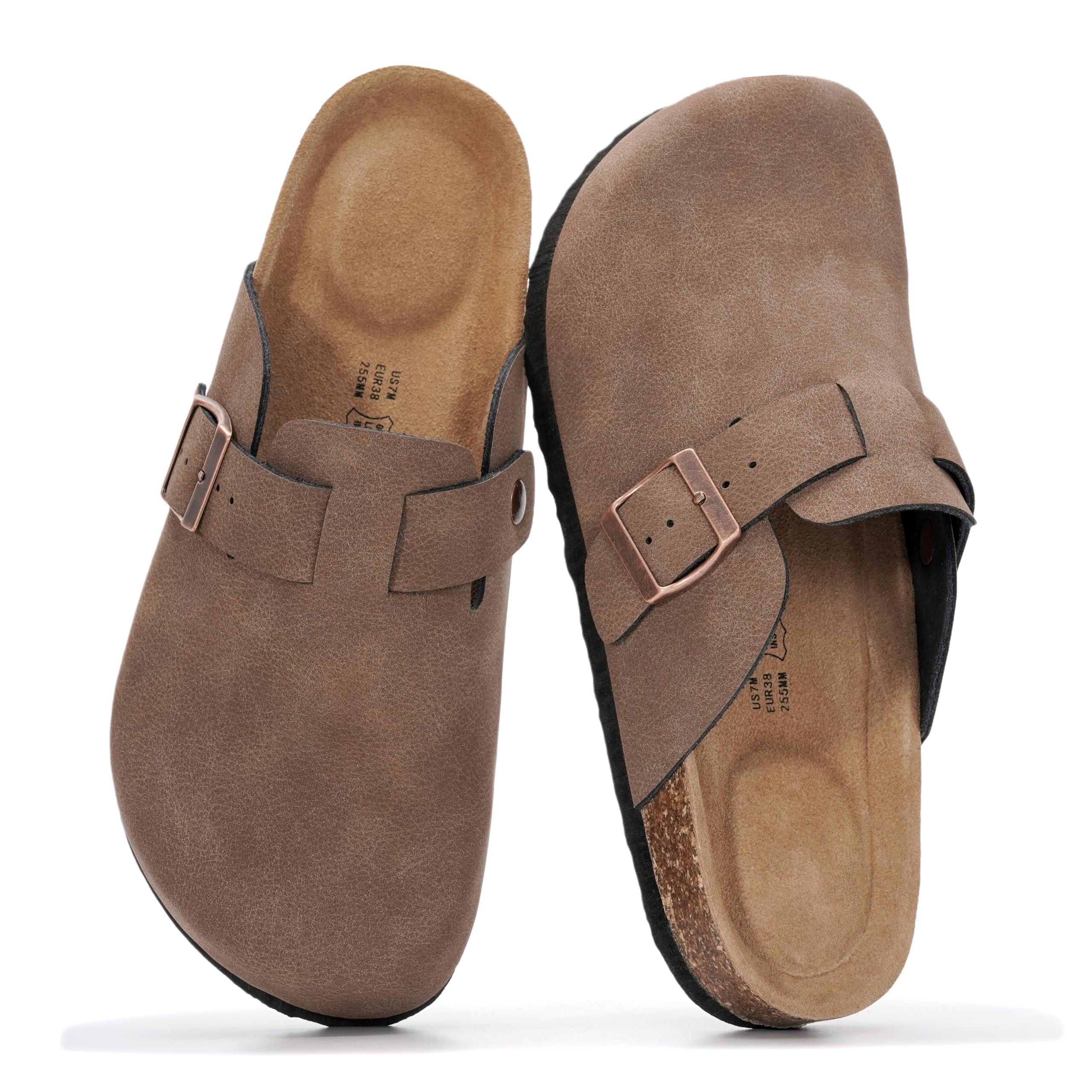 Project Cloud Women's | Genuine Suede Footbed Clogs | ProjectPlush | Lightweight | Non-Slip - Benton Tan Leather / 8 Wide | Project Cloud