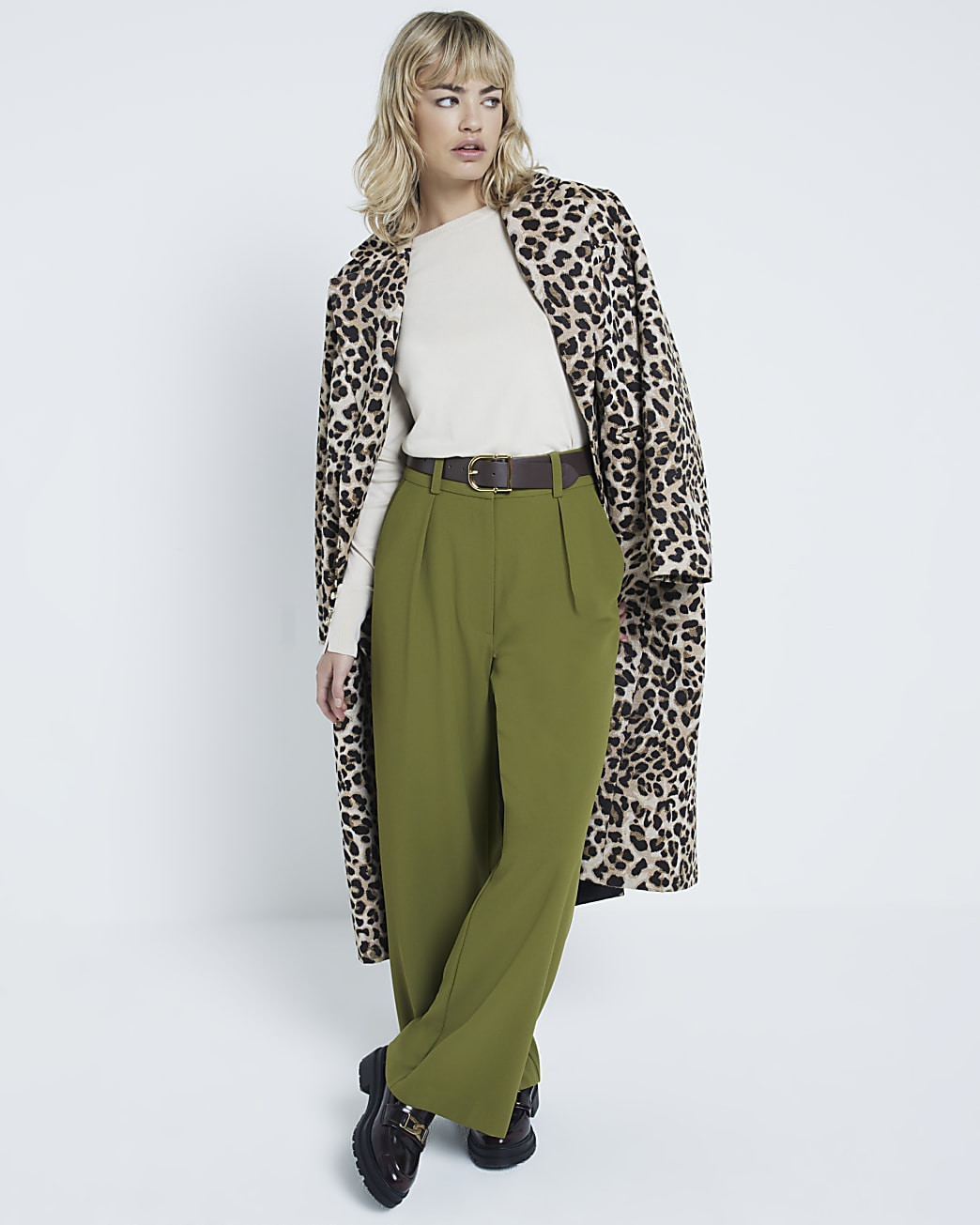 Green Belted Wide Leg Trousers | River Island (UK & IE)
