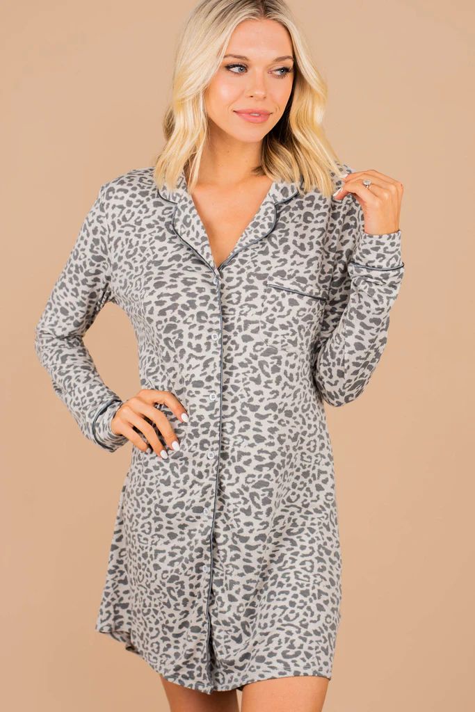 What A Night Gray Leopard Sleep Dress | The Mint Julep Boutique