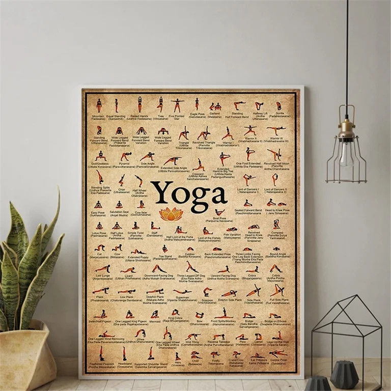 Ashtanga Yoga Pose Chart Canvas Print Vintage Gym Exercise Poster Wall Art for Living Room Decor | Walmart (US)