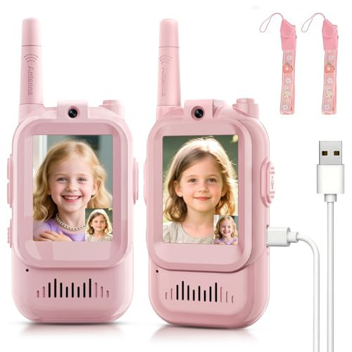 Video Walkie Talkies for Kids, Handheld 2 Pack Rechargeable Video Intercom Kids Walkies Talkies, Indoor Outdoor Toys for Family Games, Outside, Camping, Hiking for Boys Girls Ages 3-12 (Pink/Pink) | Amazon (US)