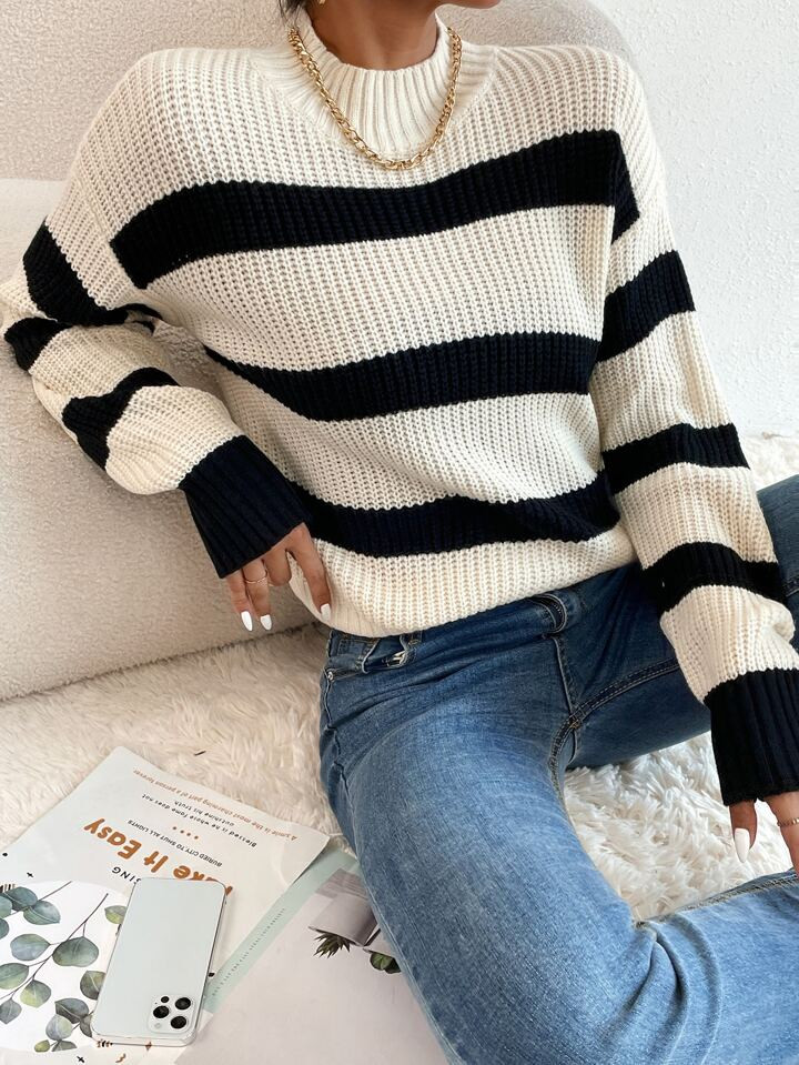 SHEIN Frenchy Striped Pattern Drop Shoulder Sweater | SHEIN
