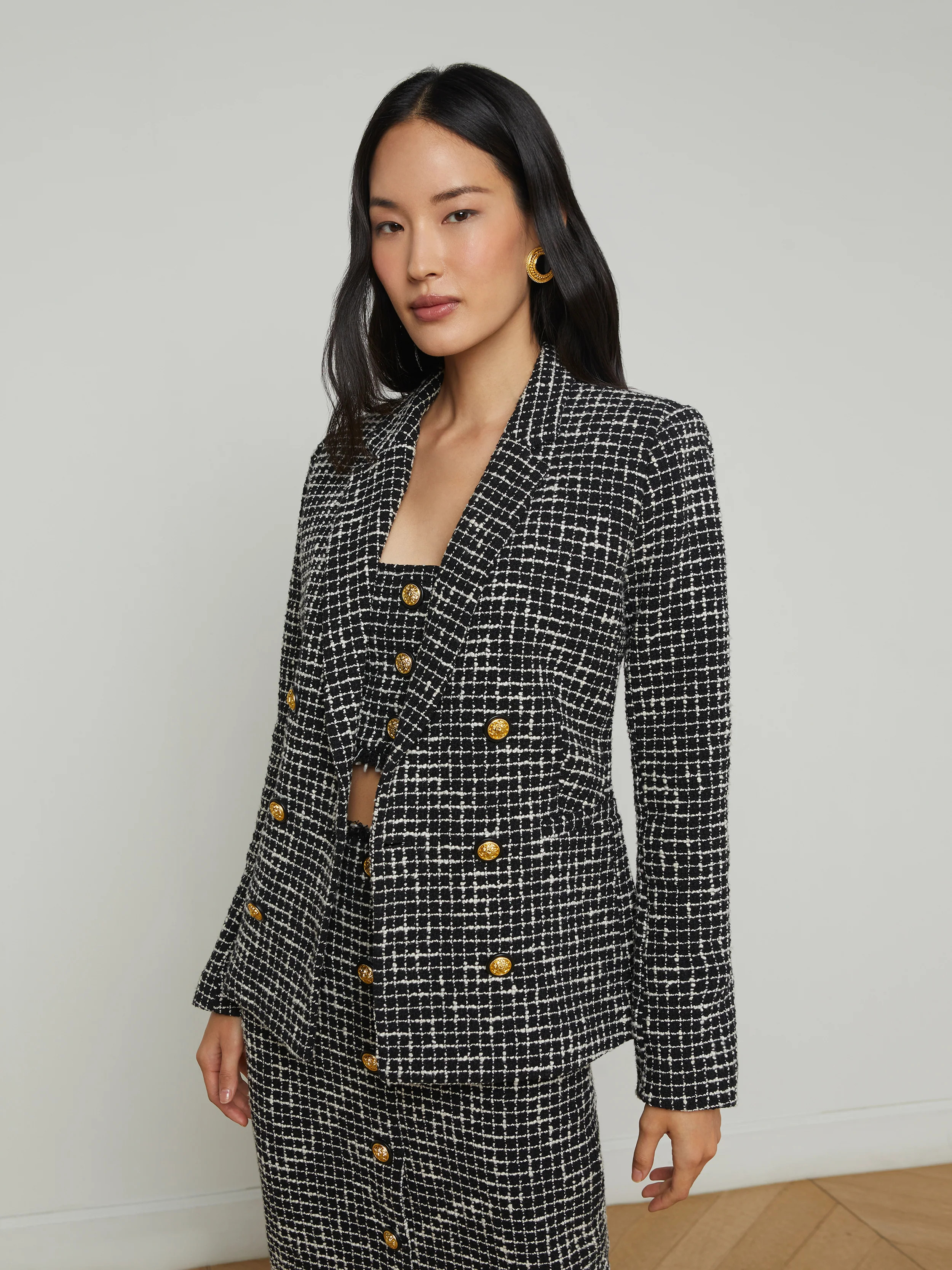 L'AGENCE - Colin Tweed Blazer in Black/Ecru | L'Agence