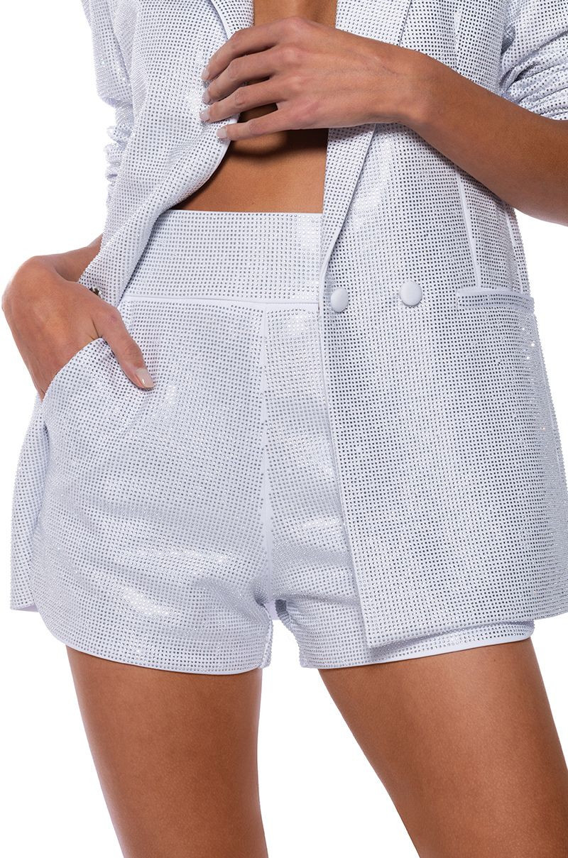 POP STAR SHINE BRIGHT RHINESTONE HOT SHORT IN WHITE | AKIRA