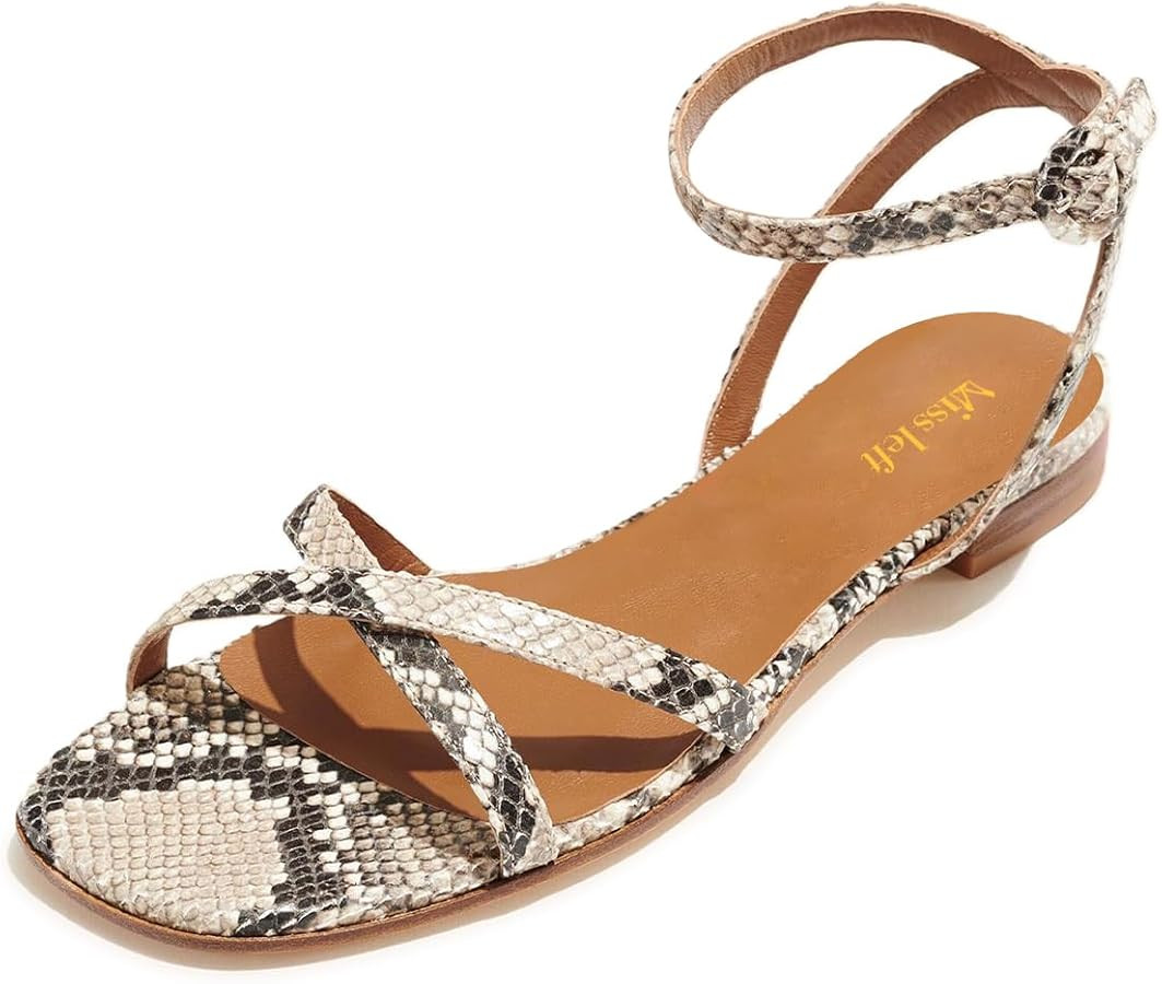 miss left Women Crisscross Strap Open Toe Flat Sandals Ankle Strap Buckle Summer Vacation Comfort... | Amazon (US)