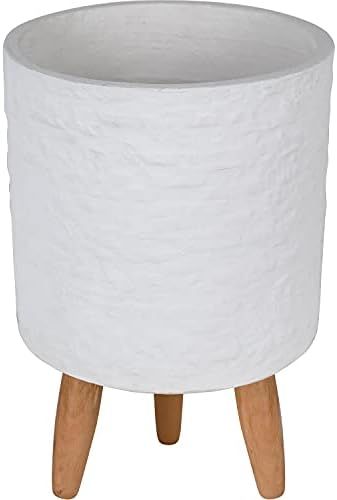 Worth Garden 12 Inch White Round Cement Planter with Stand, Indoor Outdoor 16'' Tall Flower Pot f... | Amazon (US)