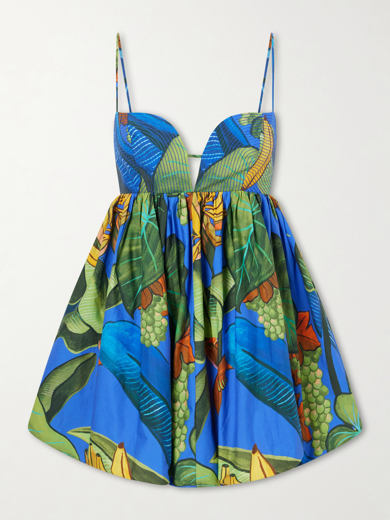 Farm Rio - Banana Grapes Printed Linen-blend Mini Dress - Blue | NET-A-PORTER (US)