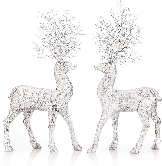 iPEGTOP 2 Pcs Rustic Christmas Reindeer, 15 inch Holiday Elk Deer Figurines Christmas Standing De... | Amazon (US)