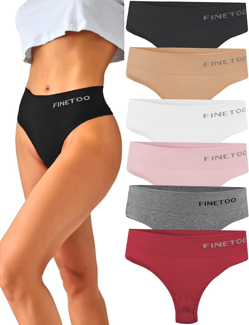 FINETOO 6 Pack High Waisted Thongs for Women, Nylon Spandex Panties Breathable Soft Stretchy Unde... | Amazon (US)