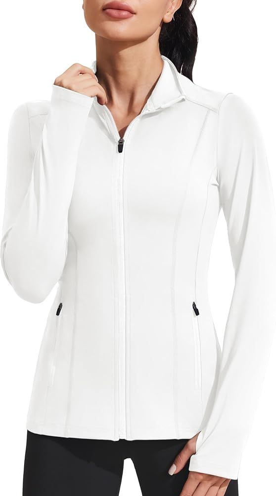 Women’s Cropped Workout Jacket – Lightweight Full-Zip Running Jacket With Thumb Holes, Slim Fit Athletic Top