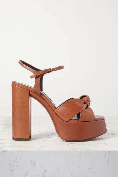 SAINT LAURENT - Bianca Knotted Leather Platform Sandals - Tan | NET-A-PORTER (US)