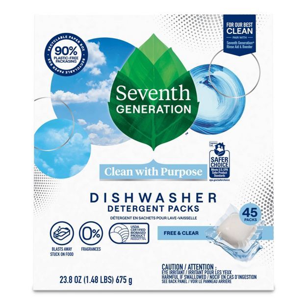 Seventh Generation Auto Dishwasher Detergent Pack - Free and Clear - 23.8oz | Target