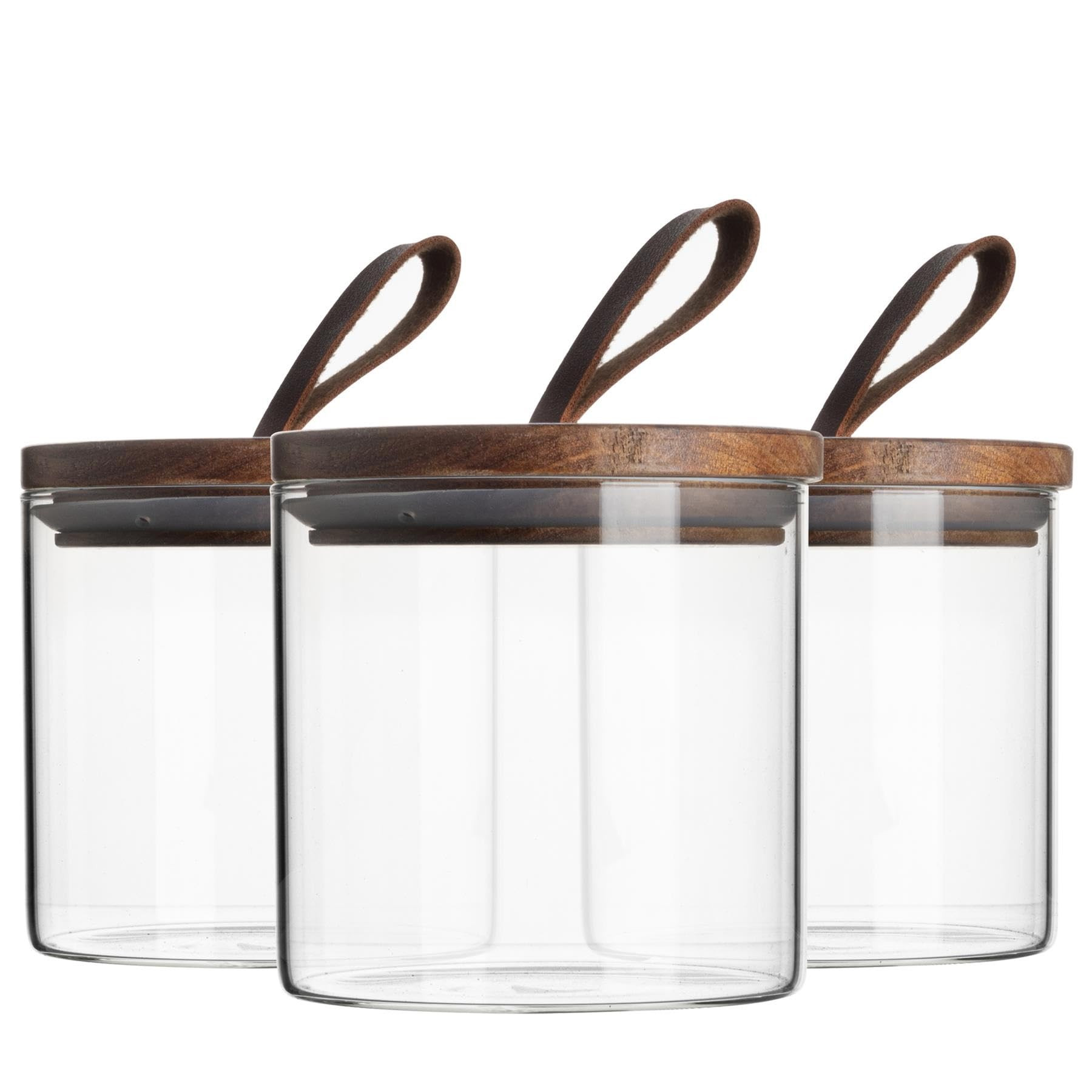 Argon Tableware Scandi Storage Jars with Leather Loop Lids - 550ml - 3 Pack - Modern Round Organi... | Amazon (UK)