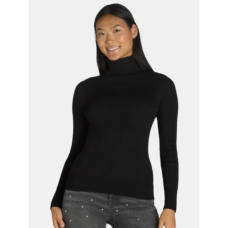 Time and Tru Women's Rib Turtleneck Sweater, Lightweight, Size XS-XXXL - Walmart.com | Walmart (US)