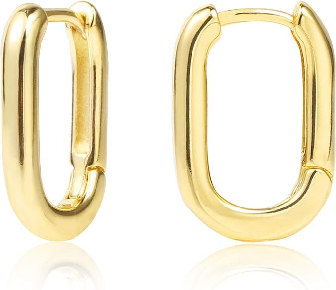 14K Gold Plated Small Oval Hoop Earrings Hypoallergenic Gold Earrings for Women | 925 Sterling Si... | Amazon (US)
