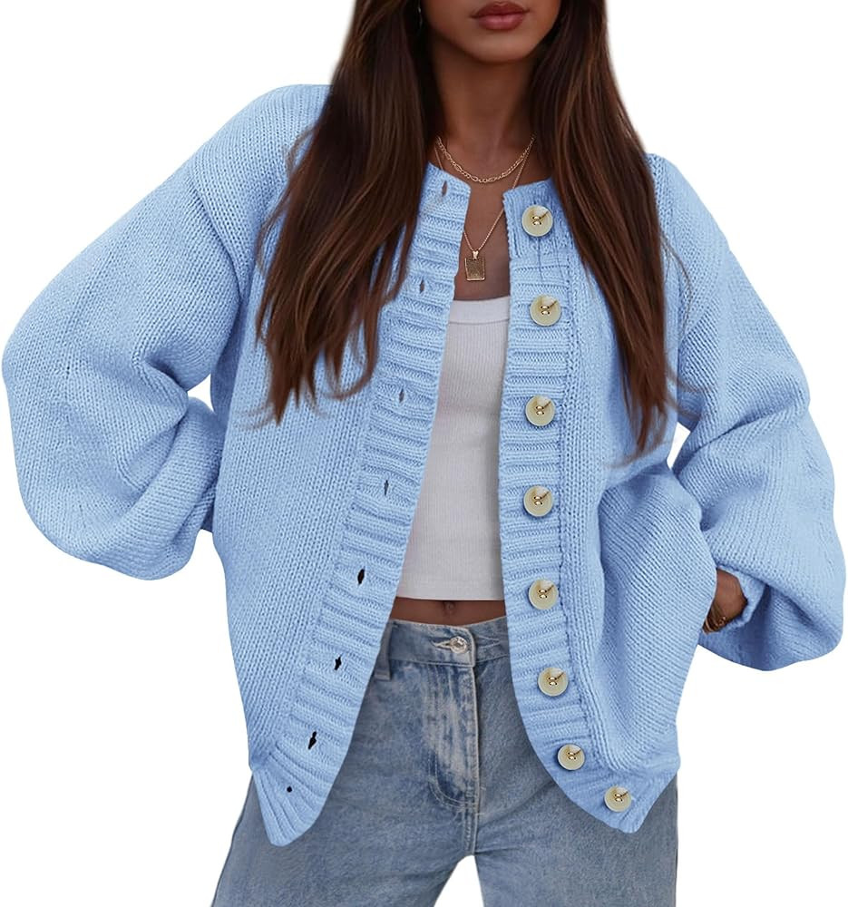 PRETTYGARDEN Women's 2026 Winter Cardigan Sweaters Trendy Chunky Knit Long Sleeve Button Up Casua... | Amazon (US)