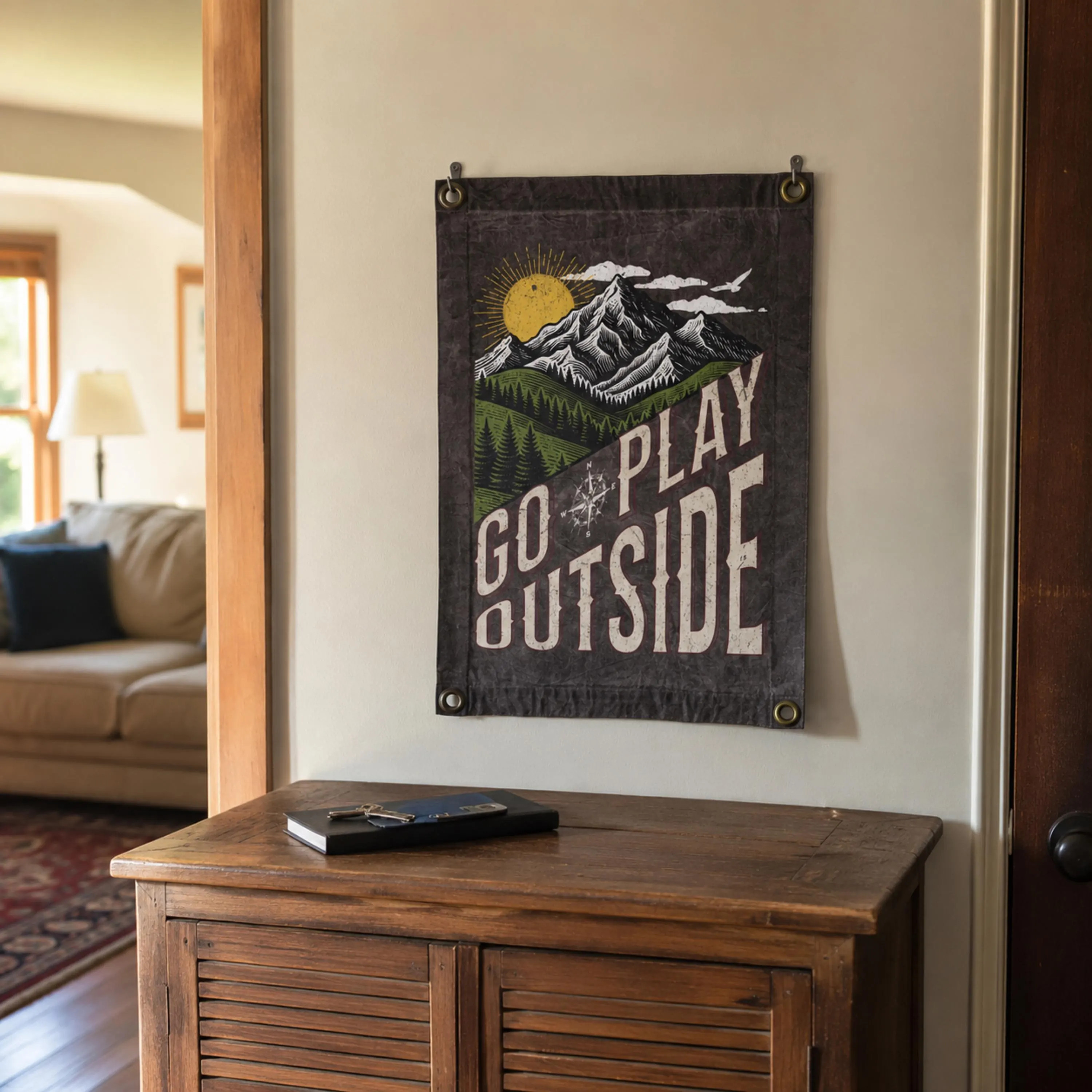 Go Play Outside Cotton Banner, Rustic Cabin Decor, Adventure Nursery Wall Hanging | Etsy (Global)