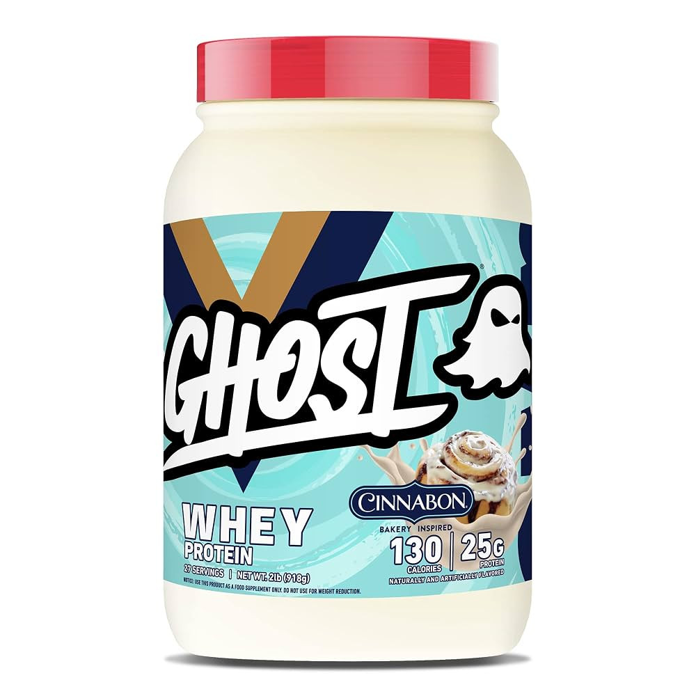 GHOST Whey Protein Powder, Cinnabon - 2LB Tub, 25G of Protein - Cinnamon Roll Flavored Isolate, C... | Amazon (US)