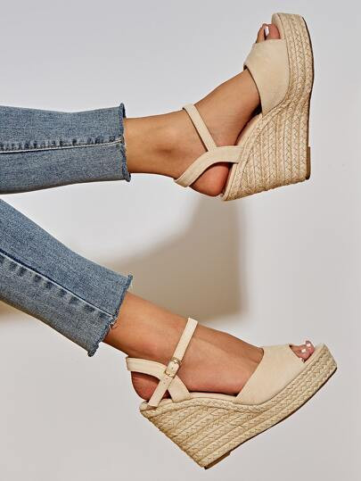 Ankle Strap Suede Espadrille Wedge Sandals | SHEIN