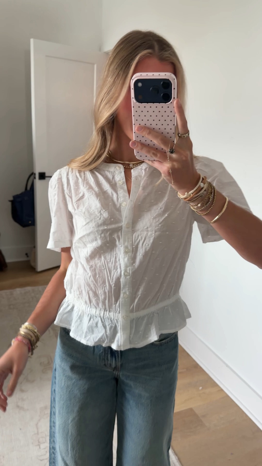 Gap size XS button from cropped peplum top. Light, airy cotton toile top in a relaxed fit and cropped length.
Band collar, button front.
Short sleeves.
Shirring at back yoke seam.
Elasticized peplum waist.
Certain styles have an allover print or embroidered dots.

#LTKootd #LTKSaleAlert #LTKSeasonal