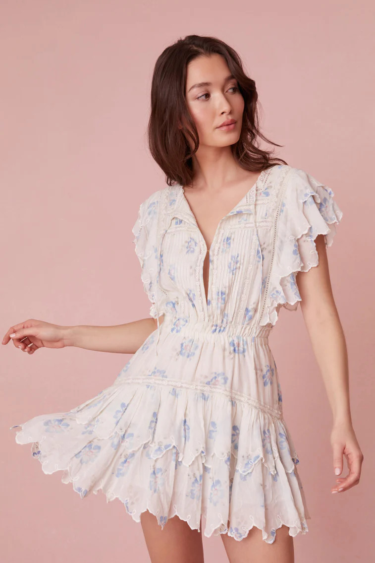 Darryl Flutter Sleeve Floral Mini Dress | LoveShackFancy