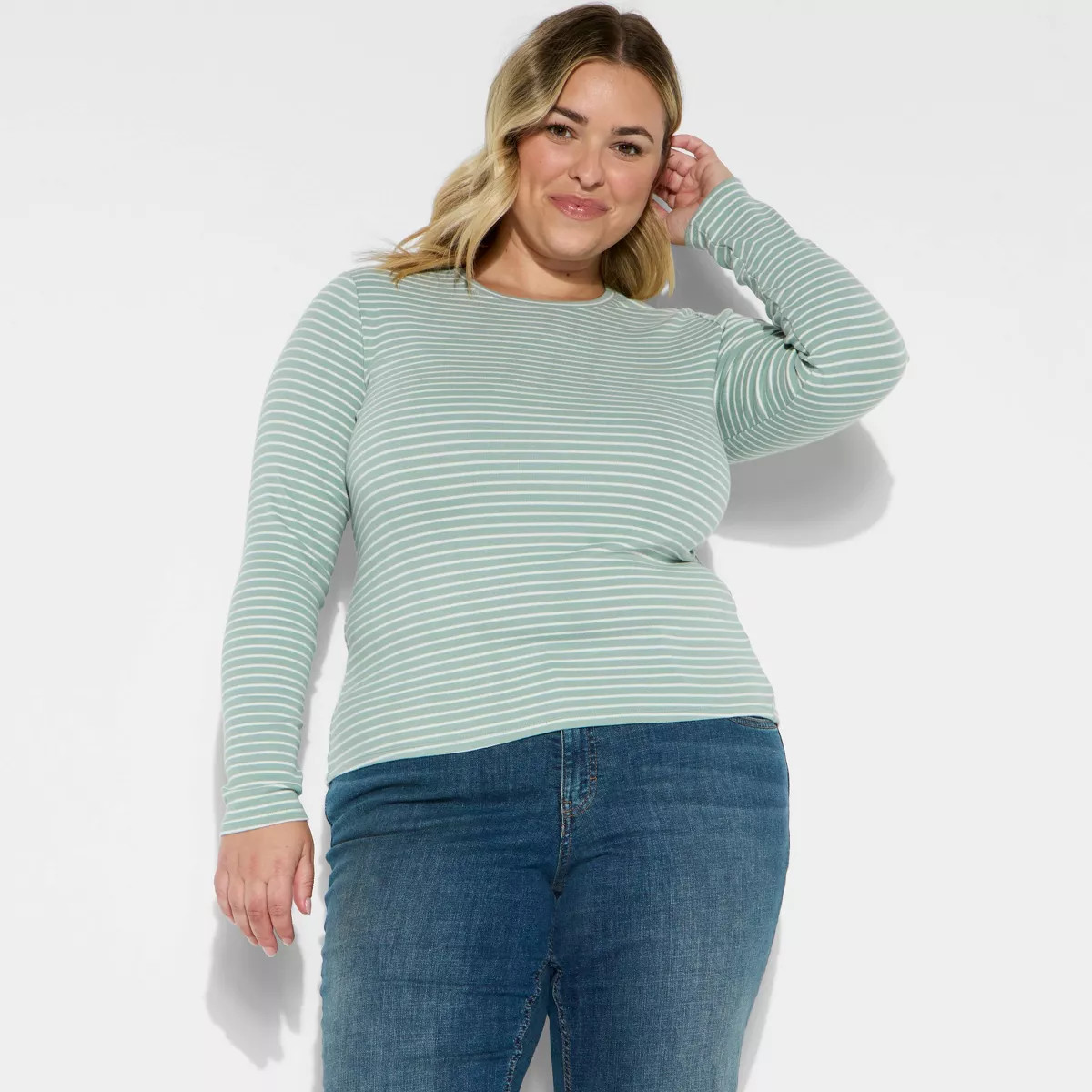 Women's Long Sleeve Printed Crewneck T-Shirt - Wild Fable™ Striped 1X | Target