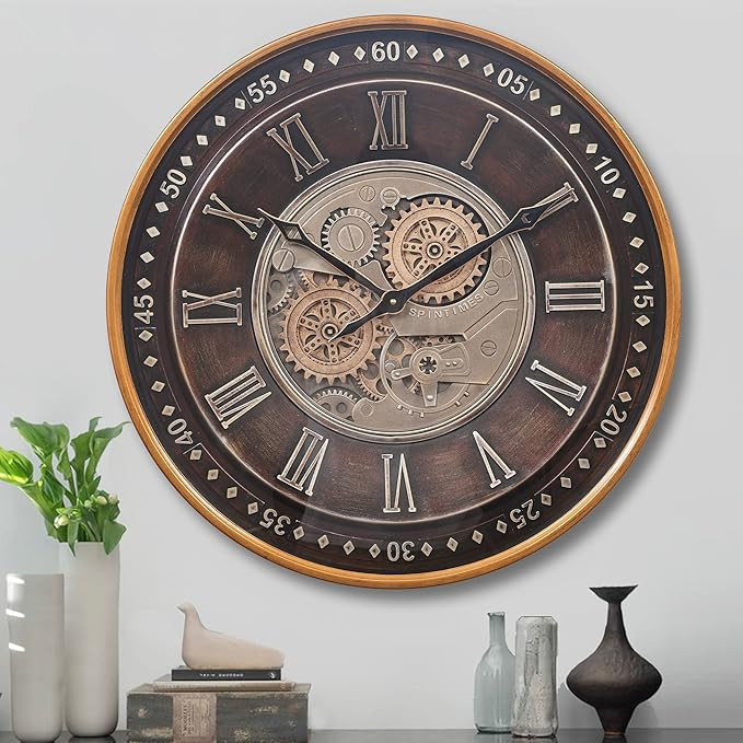 CLXEAST 24 Inch Wall Clock with Moving Gears,Oversized Large Industrial Steampunk Wall Clock, Ant... | Amazon (US)