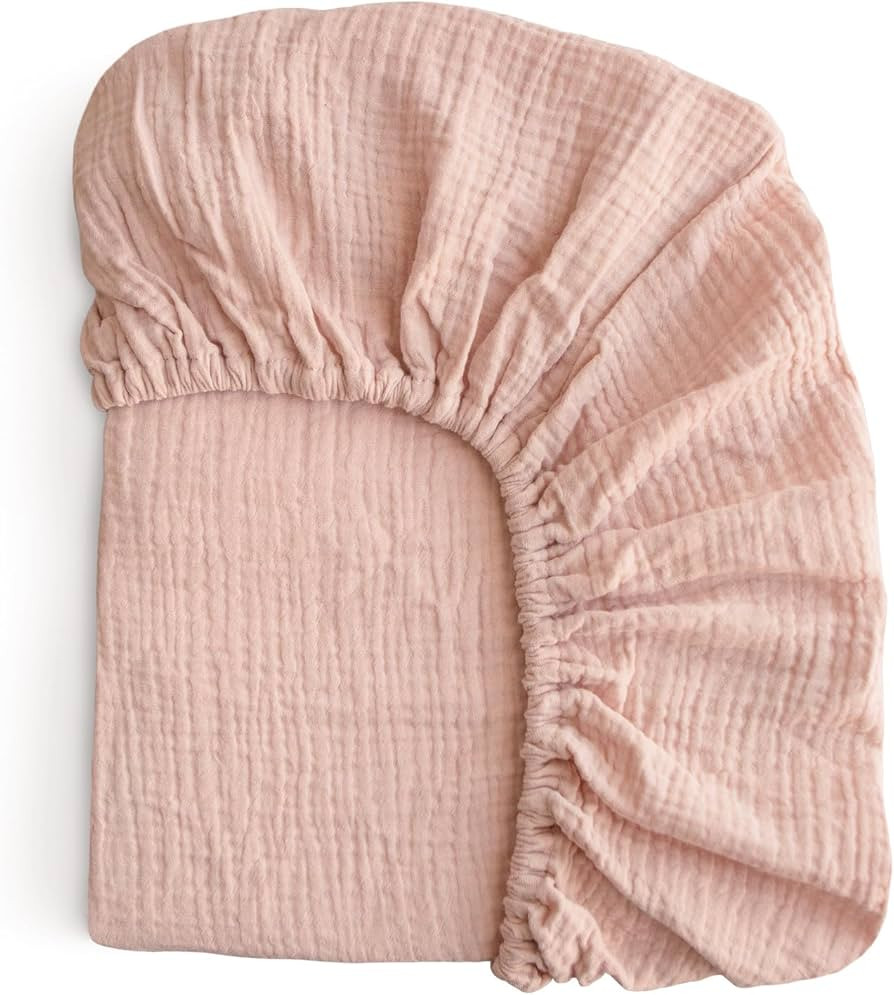 mushie Extra Soft Muslin Fitted MINI Crib Sheet | 24"x 38" (Blush) | Amazon (US)