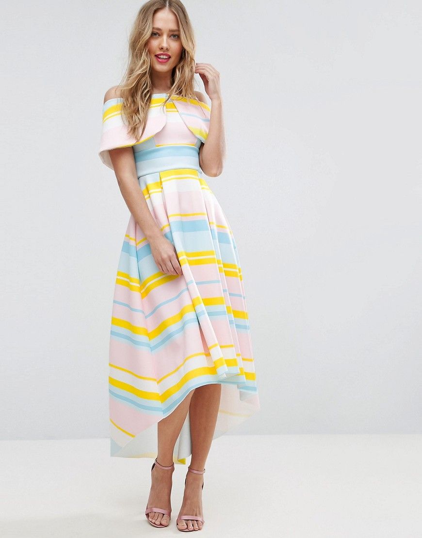 ASOS Bright Stripe Deep Fold Debutante Dress - Multi | ASOS US