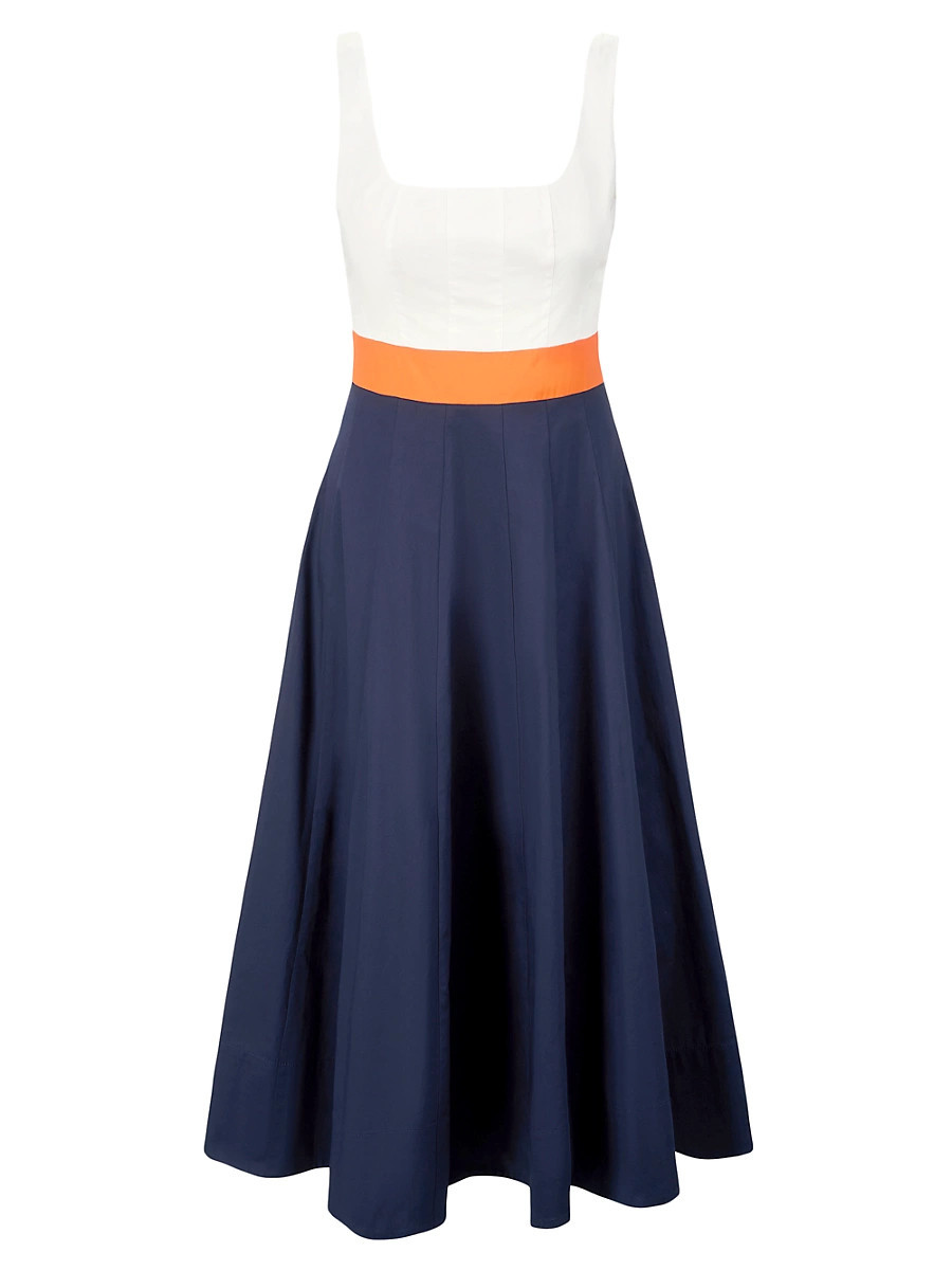 Women's Wells Colorblocked Midi-Dress - White Apricot Navy - Size 0 | Saks Fifth Avenue
