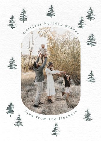 "scribble trees" - Customizable Letterpress Holiday Photo Cards in Green by Angela Garrick. | Minted