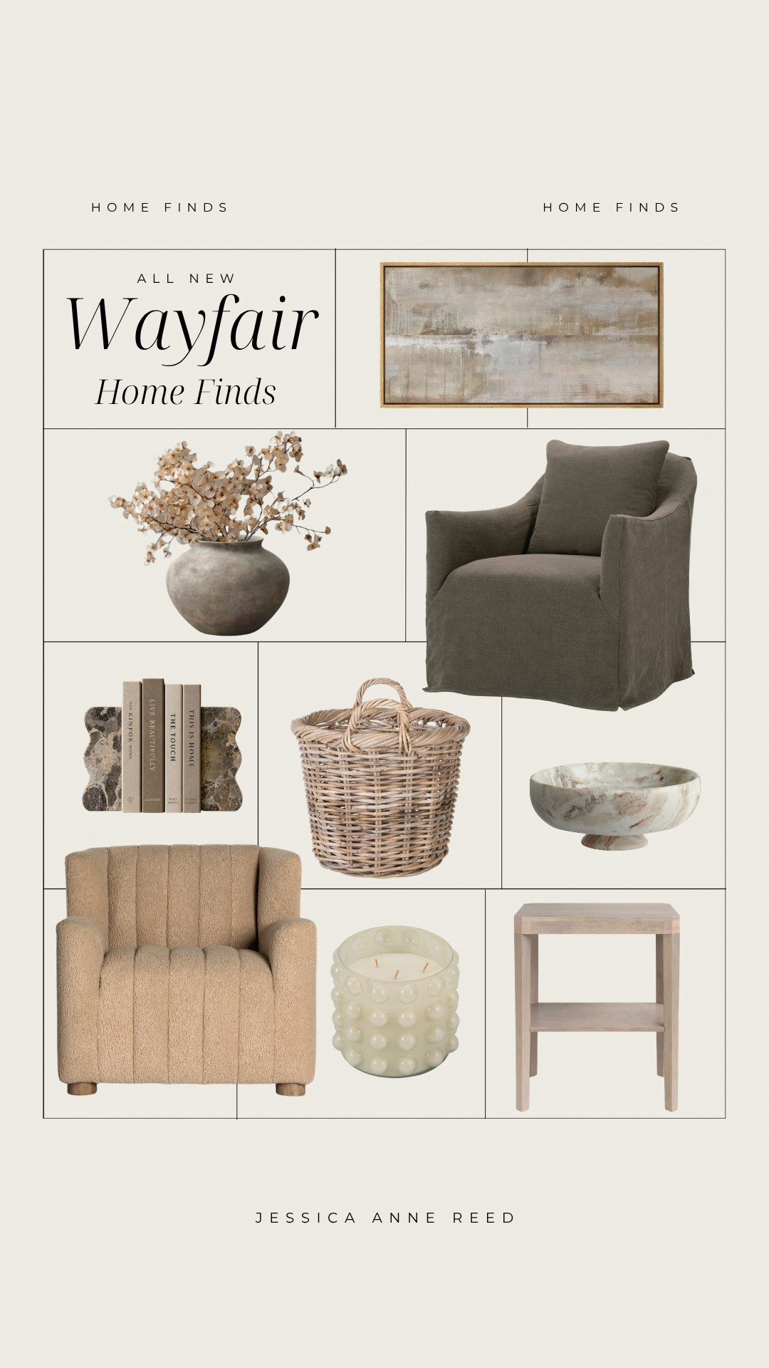 Neutral WAYFAIR Home Decor New Arrivals | Fall Decor Finds, Wayfair fall decor, fall home decor, neutral fall decorating, cozy fall home, autumn decorating ideas, faux stems, accent chair, marble book ends, wall art, neutral canvas art, marble dish, marble bowl, wayfair creator, wayfair fall decor must haves 

 #LTKSeasonal #LTKHome