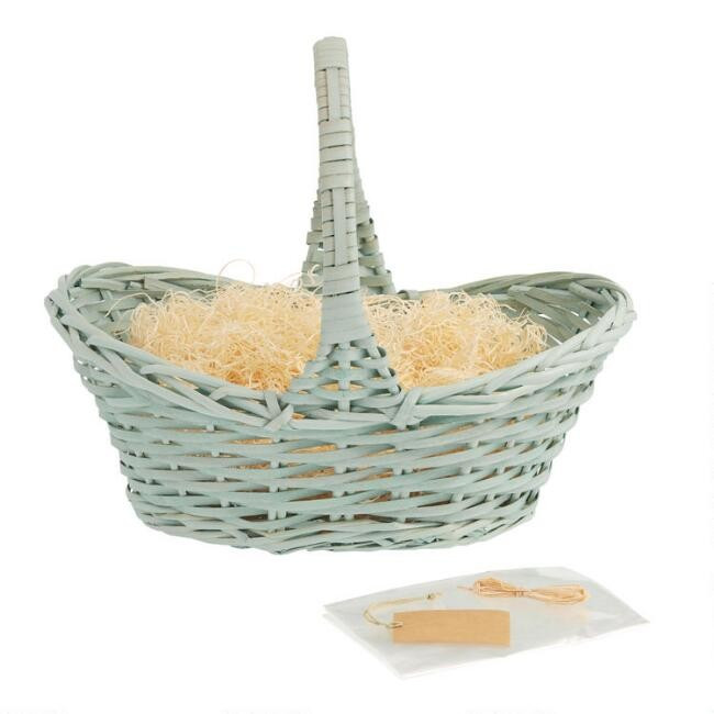 Light Blue Woven Gift Basket Kit with Handle | World Market