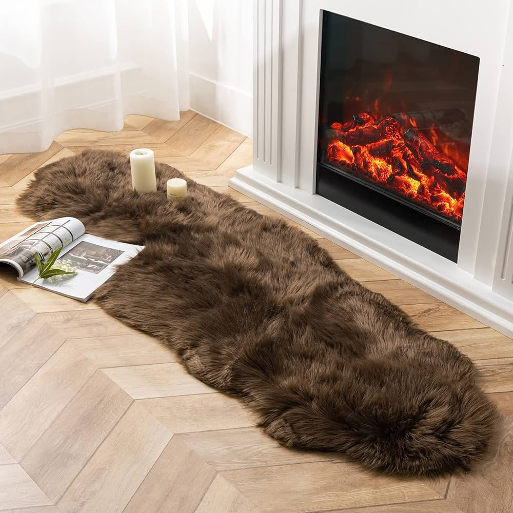 Ashler Faux Fur Rug, Fluffy Shaggy Area Rug Ultra Soft 2 x 6 Feet Sheepskin Fur Rug, Dark Coffee ... | Amazon (US)