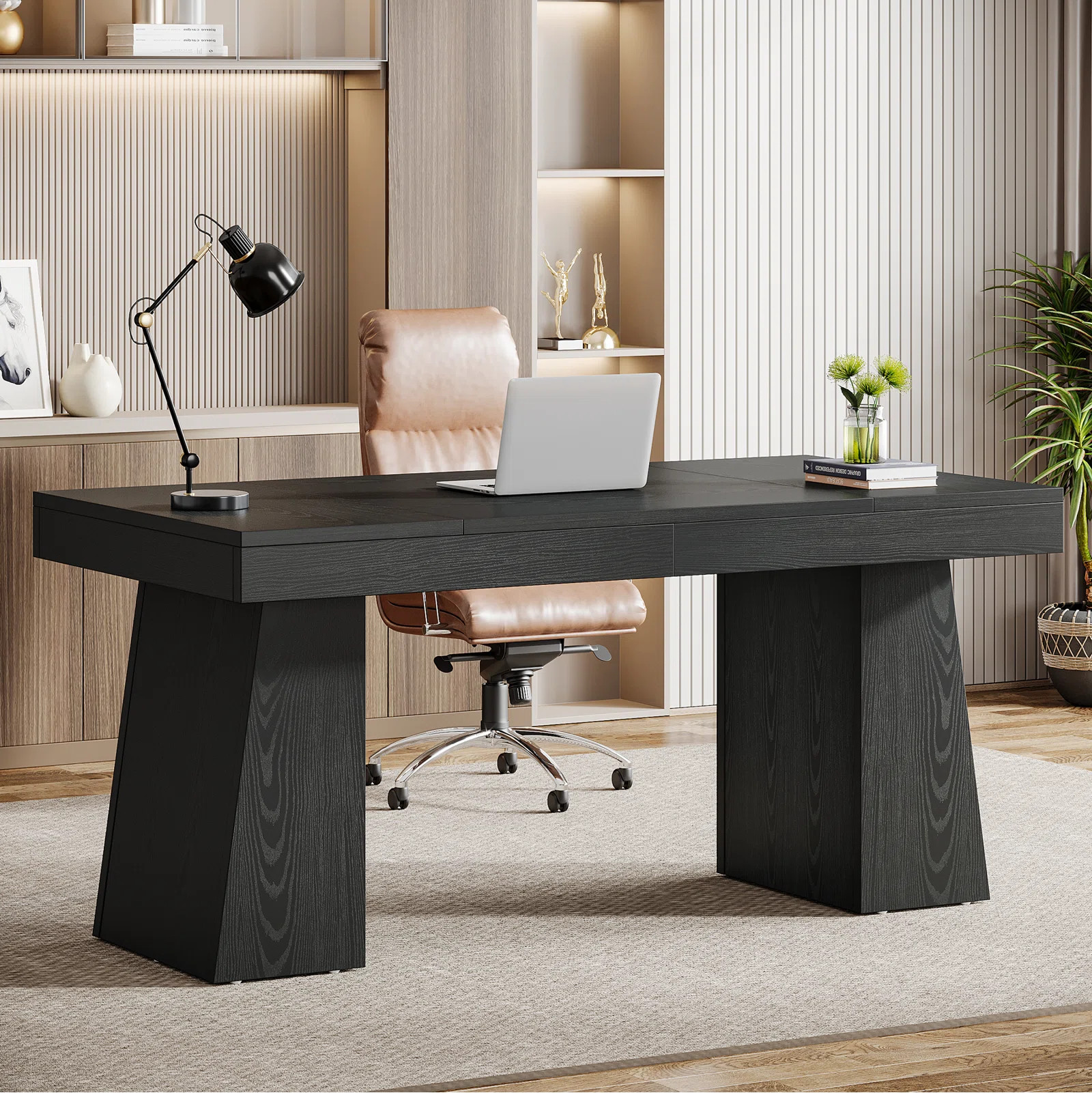 Millwood Pines 55 Inches Executive Desk with Double Trapezoid Base & Reviews | Wayfair | Wayfair North America