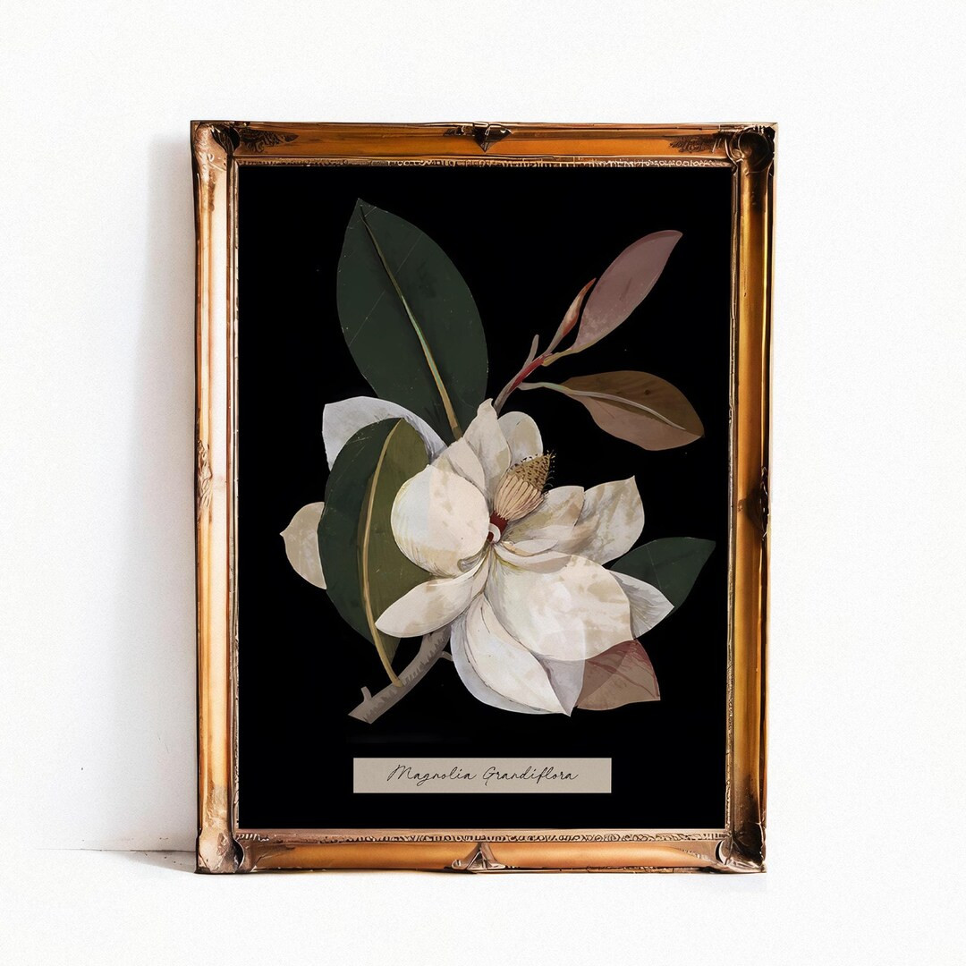 Vintage Magnolia - Moody Floral Print - Dark Academia - Whimsigoth - Floral Print - Beige and Bla... | Etsy (US)