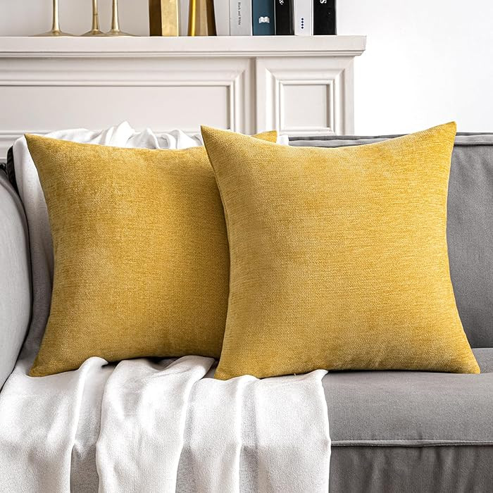 MIULEE Pack of 2 Mustard Yellow Decorative Pillow Covers 18x18 Inch Soft Chenille Couch Spring Th... | Amazon (US)